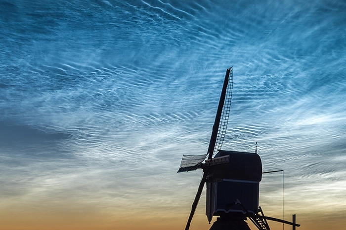 windmill on background of noctilucent clouds