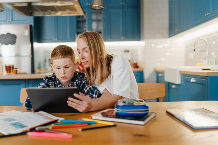 Woman with a child using a laptop